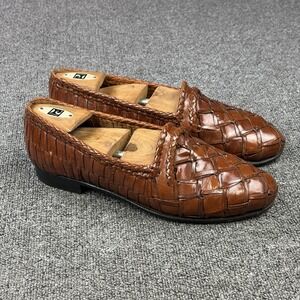 Moreschi Italy Woven Leather Loafers Mens 9.5 Brown Hand Braided Slip On Dress